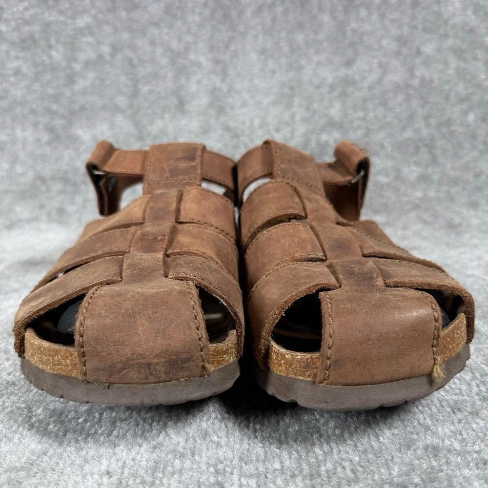 Eddie Bauer Sandals Men's 14 Brown Leather Fisherman Style Hook Loop Outdoor